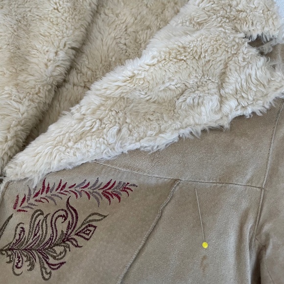 EXPRESS Embroidery & Faux Fur Lined Midi Suede Coat Penny Lane Style| Xsml & Sml - Picture 15 of 16